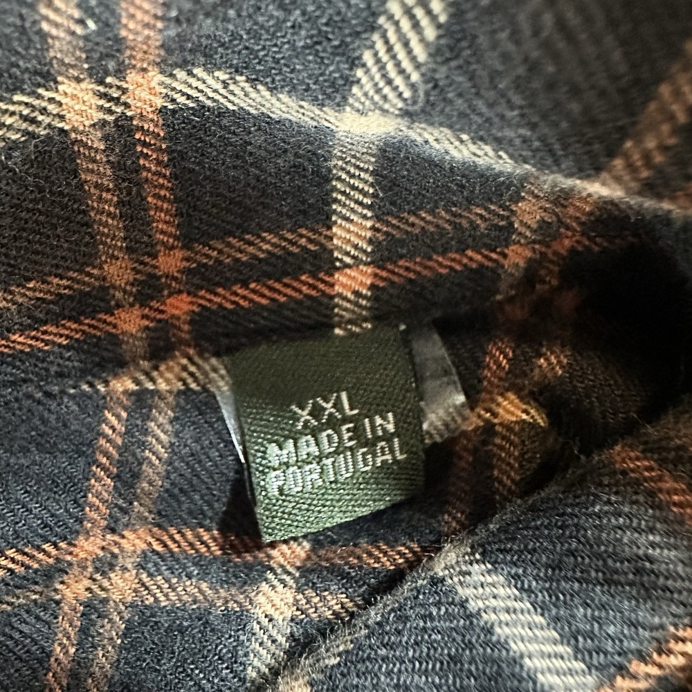 Orvis Men's XXL Plaid Button Down Shirt Black Orange‎ Check Wool Blend - Picture 3 of 9